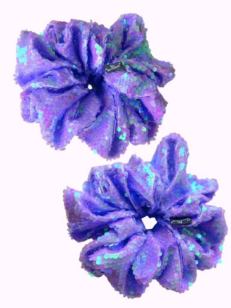 PURPLE OVERSIZED SEQUIN SCRUNCHIE SET