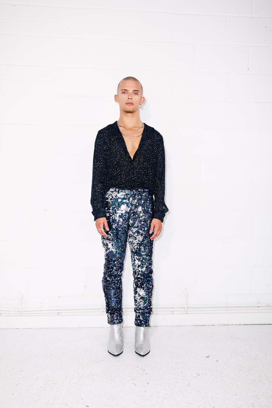 Blue sequin pants best sale