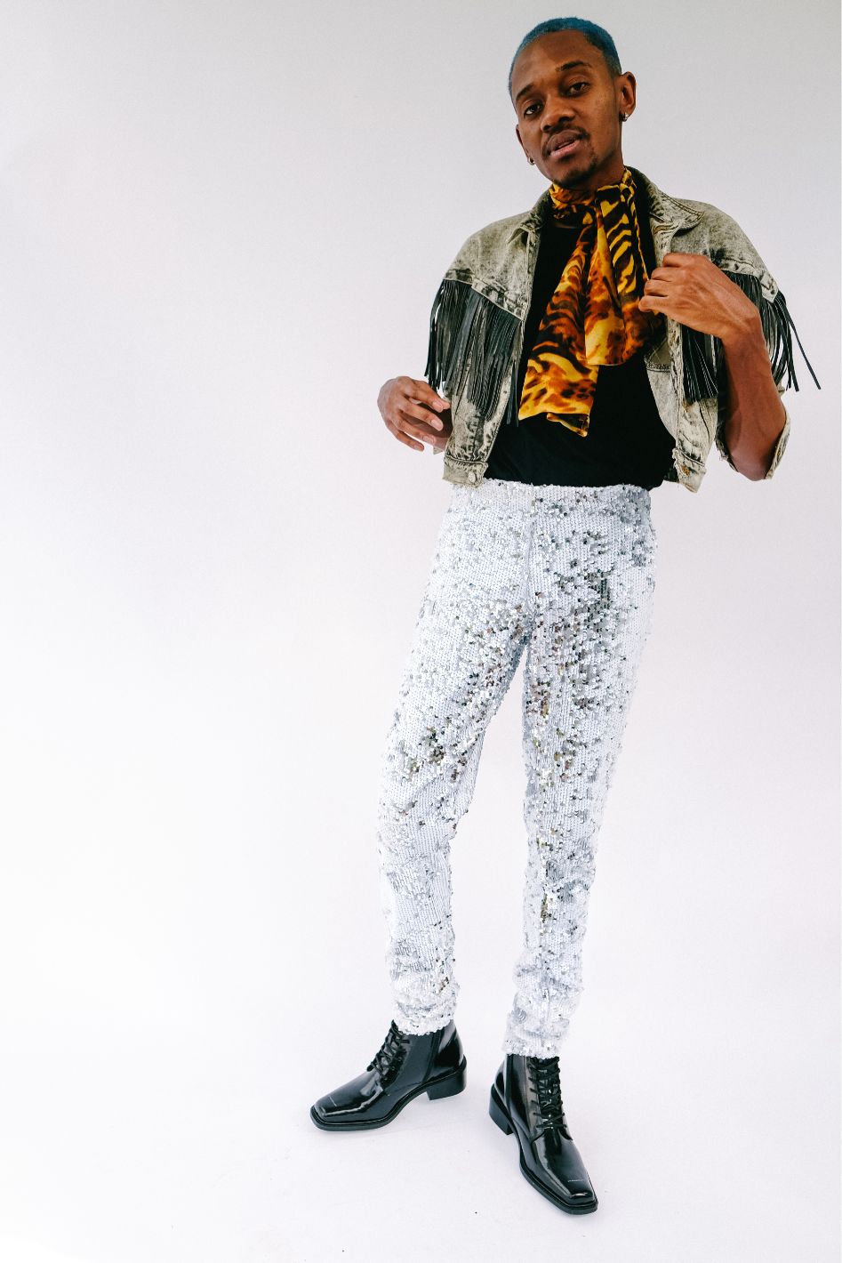 WHITE SILVER SEQUIN PARTY PANTS
