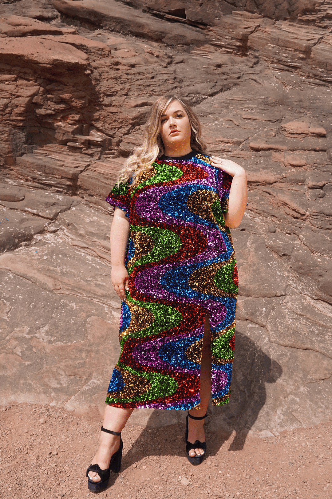 colorful sequin dress plus size Sydneys Closet SC8111 Size 22 Blue Short Sequin Long Sleeve Plus Size