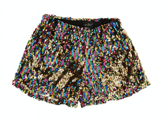 Gender neutral rainbow gold sequin shorts