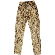 Gender neutral gold sequin pants to be worn at a disco party or as a festival outfit