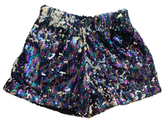 Gender neutral purple silver sequin shorts